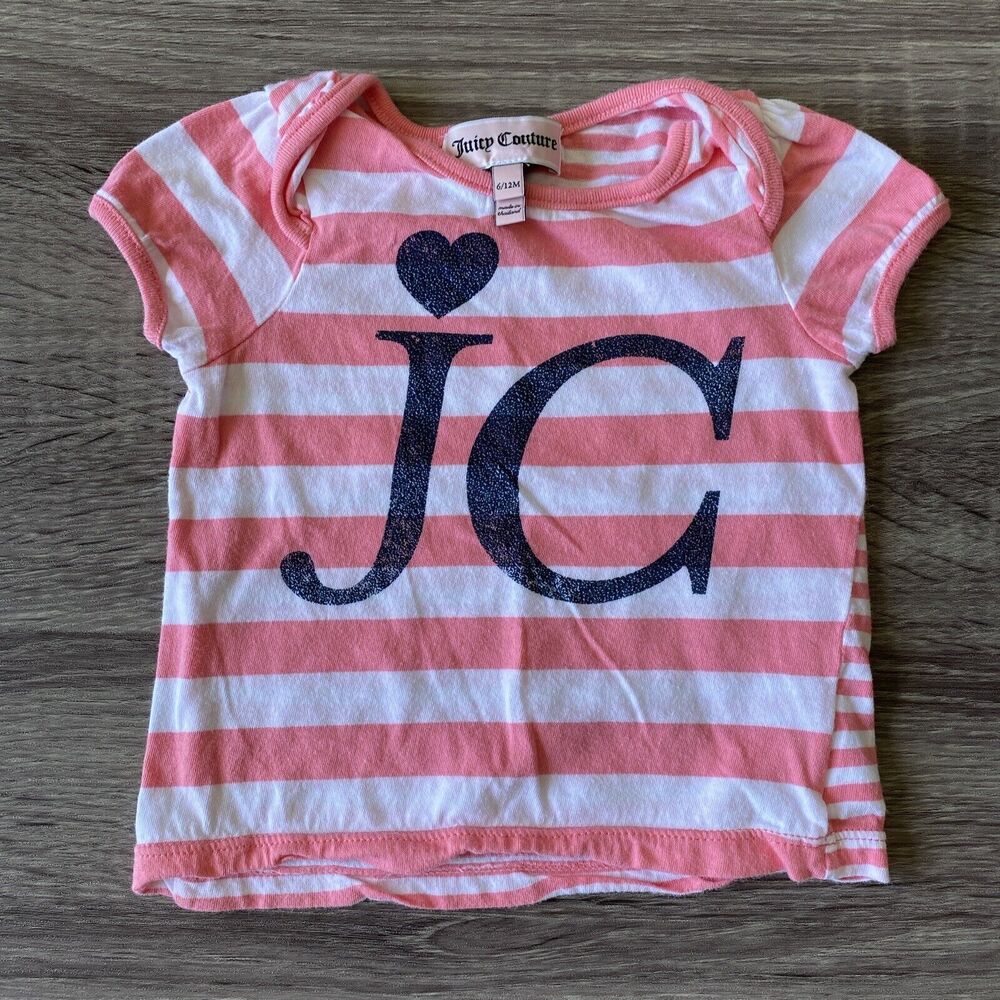 Juicy Couture Baby Girl Striped Pink White Nautical Top 6/12m Toddler Barbiecore